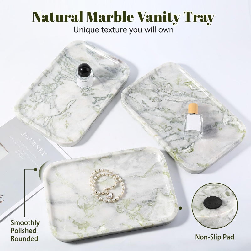 Karibiber Luxury Marble Vanity Tray, Bathroom Tray Countertop, Bianco Marble/Stone, Home Decorative Dresser Organizer, Storage for Kitchen Sink, Perfume Jewelry Holder(Green&White) - Image 2