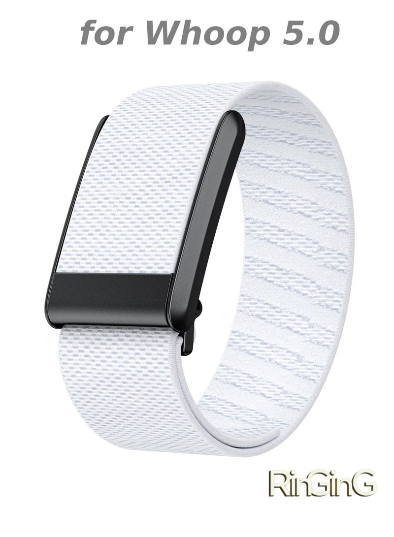 RinGinG Breathable Elastic Wristband for Whoop 5.0 – Durable adjustable woven strap with moisture-wicking nylon blend, engineered for round-the-clock wear during sleep monitoring, gym workouts, and activity tracking. Combines breathable comfort and strap adjustability for seamless band replacement. Tool-free installation. - Image 1
