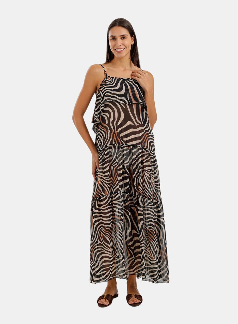 Carina Zebra-Print Tiered Beach Dress - Image 1