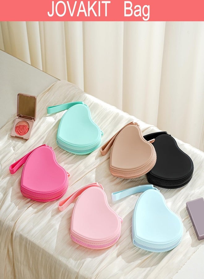 JOVAKIT Small Heart Shaped Portable Silicone Makeup Bag for Women, Travel Waterproof Cosmetic Bag Gifts for Women Girls, Zipper Closure Makeup Case with Handle, 02 Red - Image 4