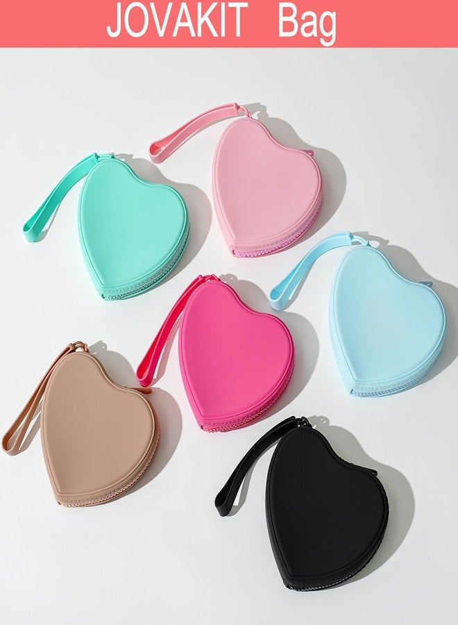 JOVAKIT Small Heart Shaped Portable Silicone Makeup Bag for Women, Travel Waterproof Cosmetic Bag Gifts for Women Girls, Zipper Closure Makeup Case with Handle, 02 Red - Image 5