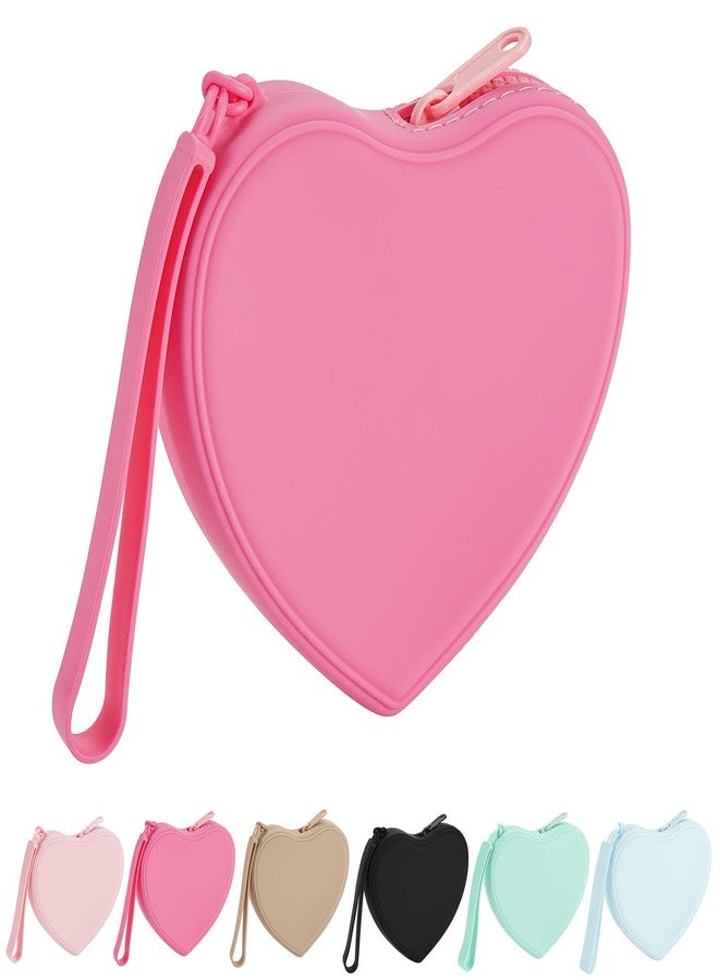 JOVAKIT Small Heart Shaped Portable Silicone Makeup Bag for Women, Travel Waterproof Cosmetic Bag Gifts for Women Girls, Zipper Closure Makeup Case with Handle, 02 Red - Image 1
