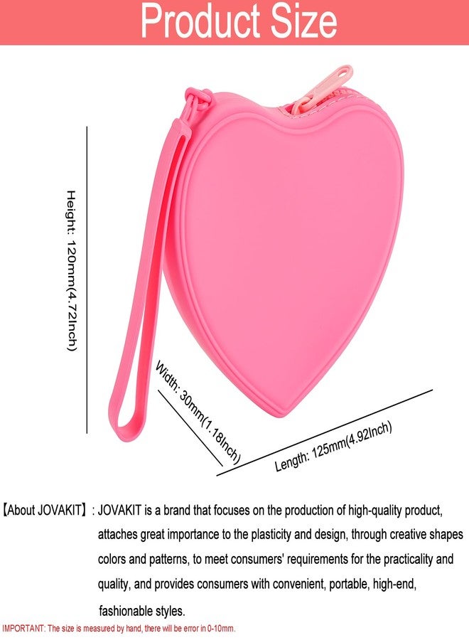 JOVAKIT Small Heart Shaped Portable Silicone Makeup Bag for Women, Travel Waterproof Cosmetic Bag Gifts for Women Girls, Zipper Closure Makeup Case with Handle, 02 Red - Image 3