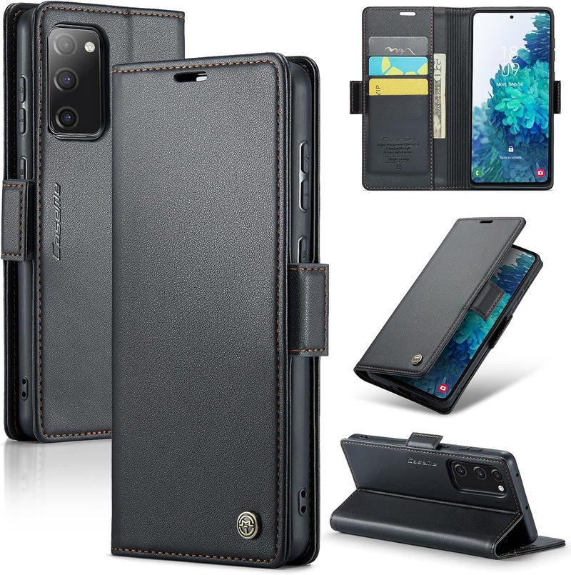 Rerzoiro Case for Samsung Galaxy S20 FE Case, Cover Premium PU Leather [RFID Blocking] Wallet Flip Folio Case with Card Holder and Magnetic Kickstand Cover for Samsung S20 FE, Black - Image 1
