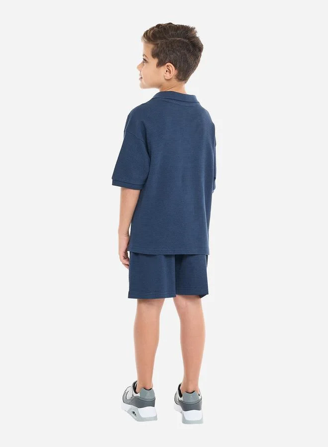 victor and jane Victor And Jane Boys Textured Polo T-Shirt and Patch Detail Shorts Set