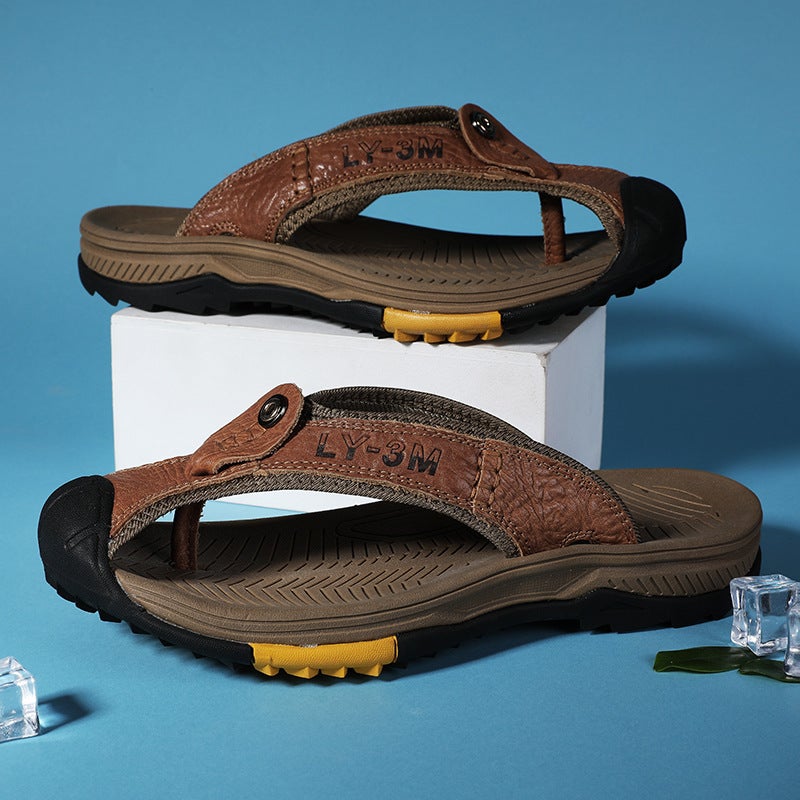 Popular Summer Open-Toe European Station Export Large Size Baotou Herringbone First Layer Cowhide Casual Sandals And Slippers - Image 5