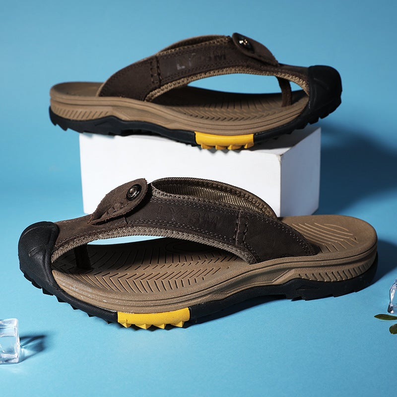 Popular Summer Open-Toe European Station Export Large Size Baotou Herringbone First Layer Cowhide Casual Sandals And Slippers - Image 3