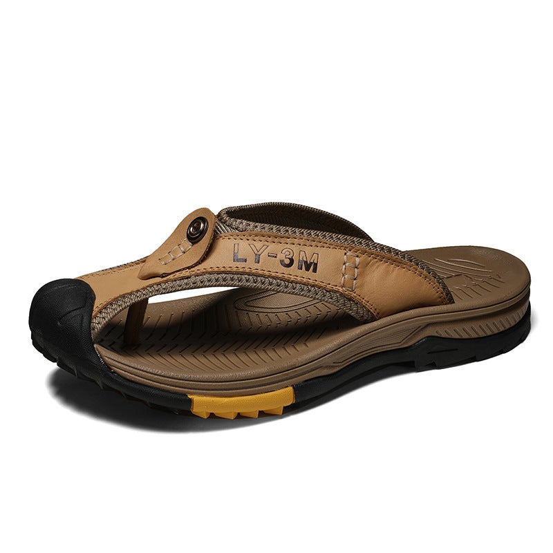 Popular Summer Open-Toe European Station Export Large Size Baotou Herringbone First Layer Cowhide Casual Sandals And Slippers - Image 1