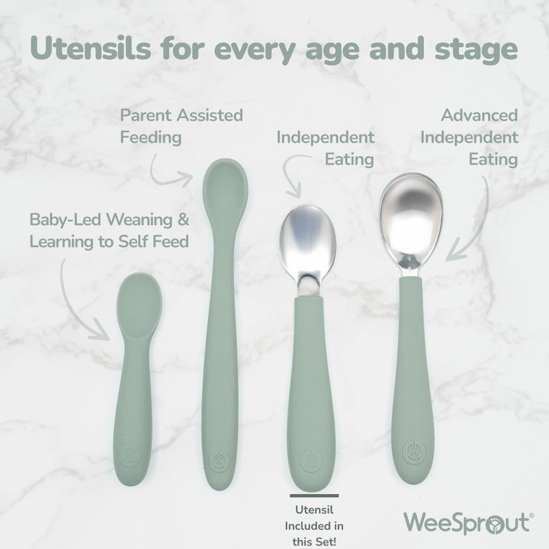 WeeSprout Toddler Utensils, 3 Forks & 3 Spoons, 18/8 Stainless Steel & Food Grade Silicone, Thick Easy-Grip Handles, Perfect Length For New Self Feeders, Gentle On Gums & Teeth, Dishwasher Safe - Image 5