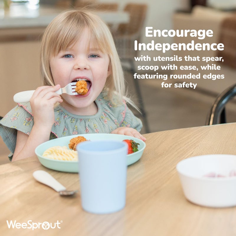 WeeSprout Toddler Utensils, 3 Forks & 3 Spoons, 18/8 Stainless Steel & Food Grade Silicone, Thick Easy-Grip Handles, Perfect Length For New Self Feeders, Gentle On Gums & Teeth, Dishwasher Safe - Image 3