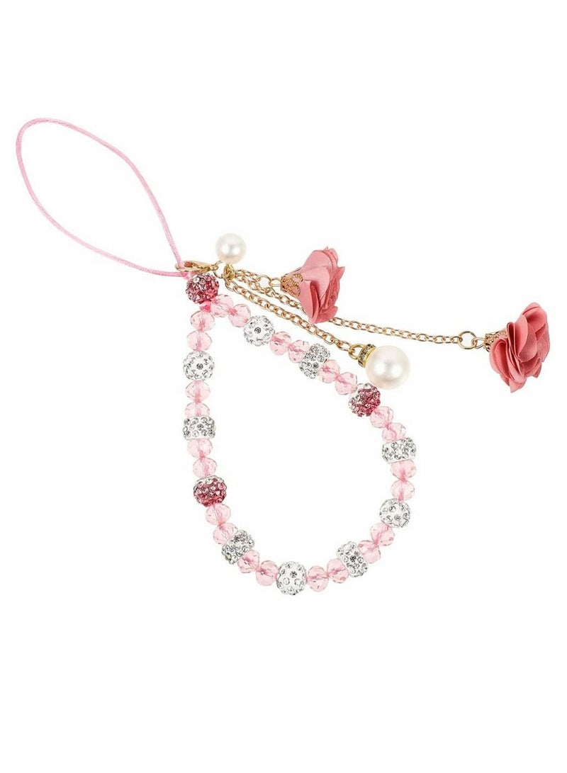 KASTWAVE Cell Phone Straps, Creative Crystal Flower Pendant Charm Phone Strap Charm, Non- Slip Phone Lanyard Cute Pocket Keychain Strap for Car Key Purse Phone Decoration Accessories (Pink) - Image 1