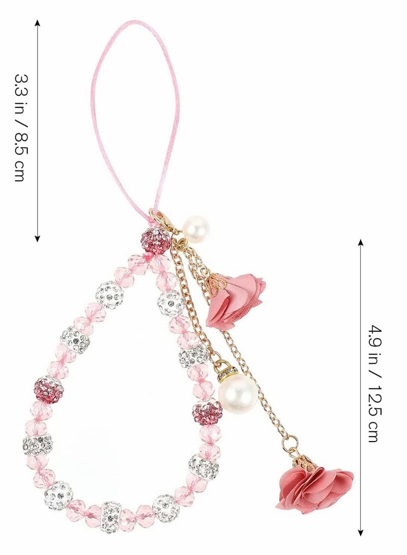KASTWAVE Cell Phone Straps, Creative Crystal Flower Pendant Charm Phone Strap Charm, Non- Slip Phone Lanyard Cute Pocket Keychain Strap for Car Key Purse Phone Decoration Accessories (Pink) - Image 4