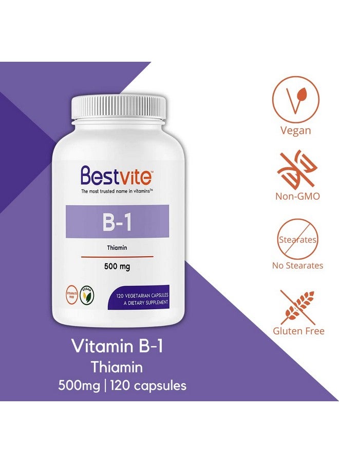 BESTVITE فيتامين ب1 (ثيامين) 500 ملغ (120 كبسولة نباتية) بدون ستيرات نباتية بدون كربونات الكالسيوم غير معدلة وراثيًا خالية من الغلوتين بدون ثاني أكسيد السيليكون - Image 4