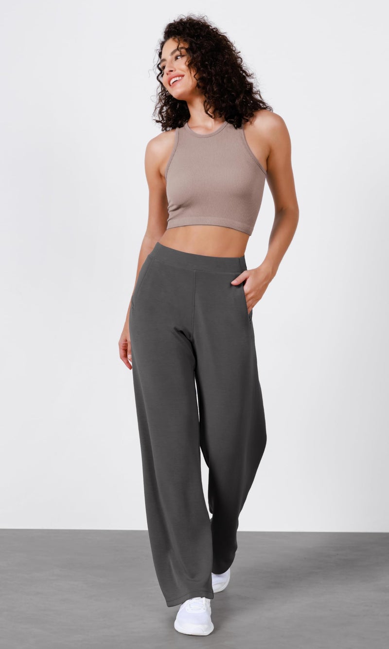ODODOS Women's Modal Soft Wide Leg Pants Elastic High Waist Casual Lounge Relaxed Pants with Pockets - 27" Inseam, Charcoal, X-Small - Image 2