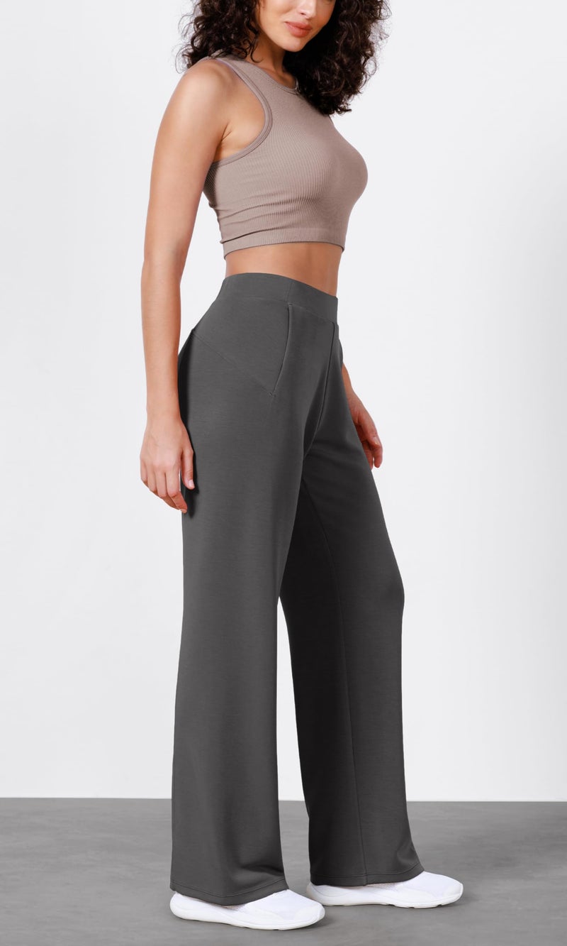 ODODOS Women's Modal Soft Wide Leg Pants Elastic High Waist Casual Lounge Relaxed Pants with Pockets - 27" Inseam, Charcoal, X-Small - Image 3