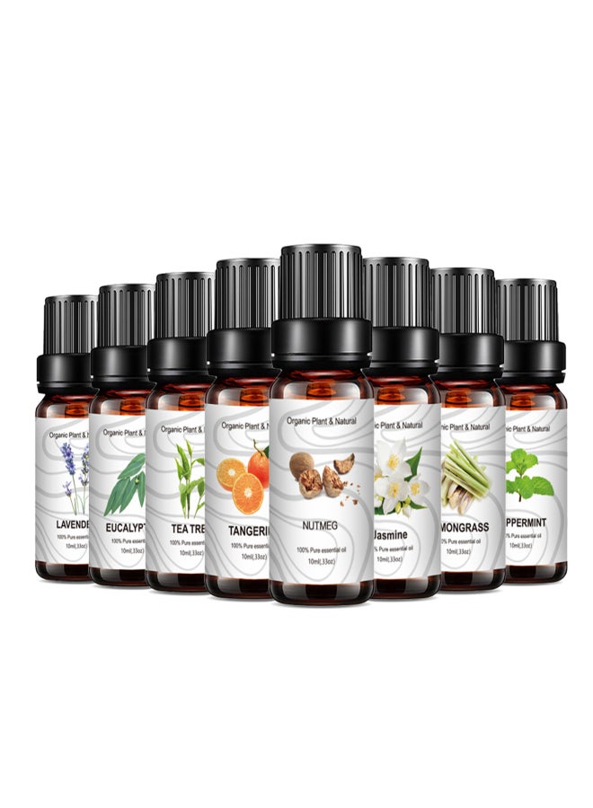 8 Essential Oils Gift Set Pure & Natural 10ml Essential Oils for Diffuser Moisturize Massage Aromatherapy Relaxation Skin & Hair Care