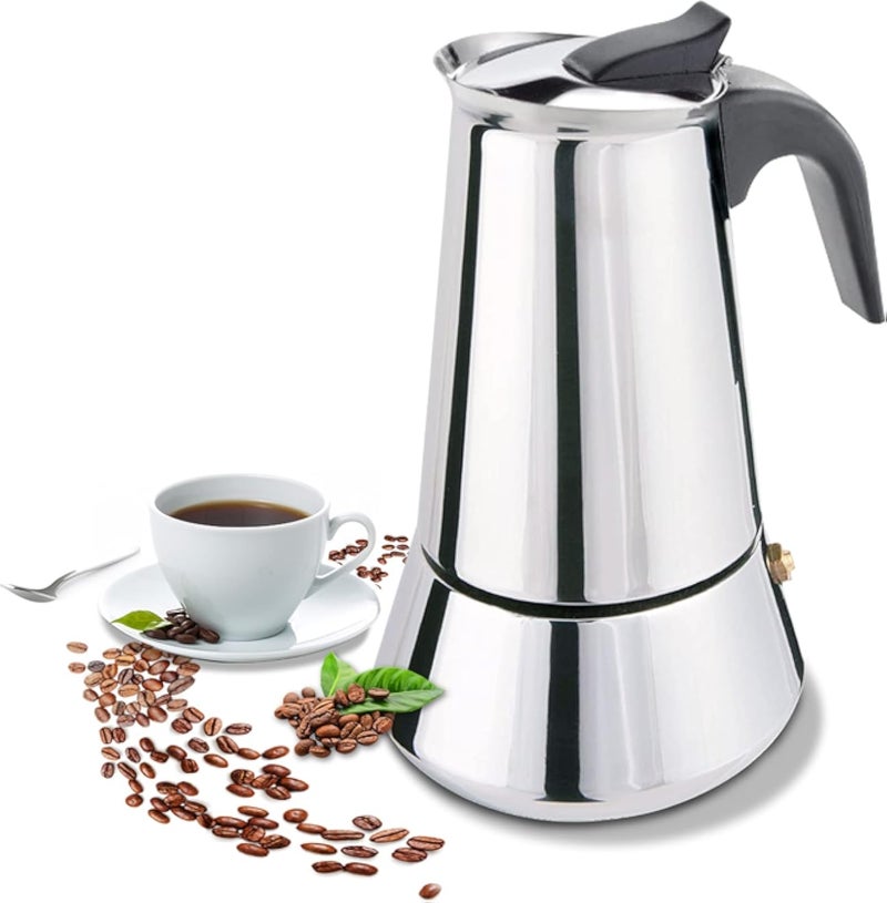 FCUS Stovetop Espresso Maker, Moka Pot, Percolator Italian Coffee Maker, Classic Cafe Maker, 430 Stainless Steel, Suitable For Induction Cookers (Silver, 2 Cup)