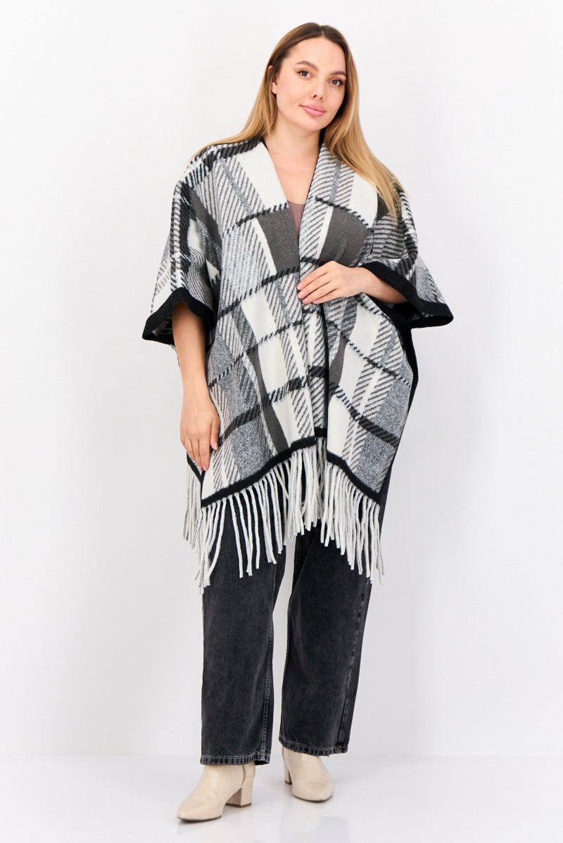 Max Studio Women Plaid Kimono Scarves, Black  - Image 3