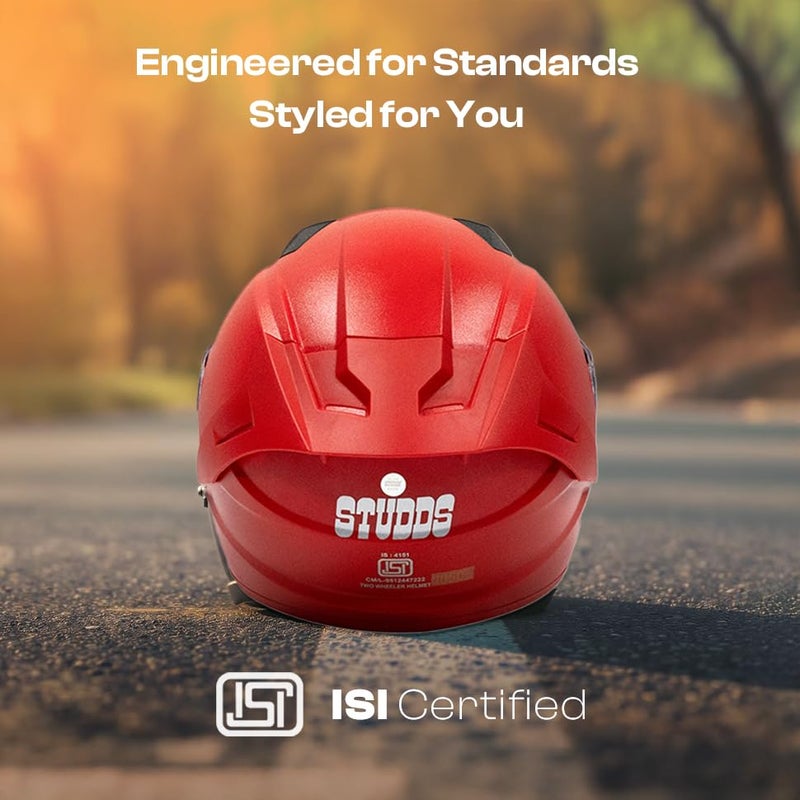 STUDDS خوذة دراجة نارية كاملة الوجه مع شهادة رايدر إيسي للرجال والنساء مع جناح وغطاء شفاف (أحمر-XL) - Image 4