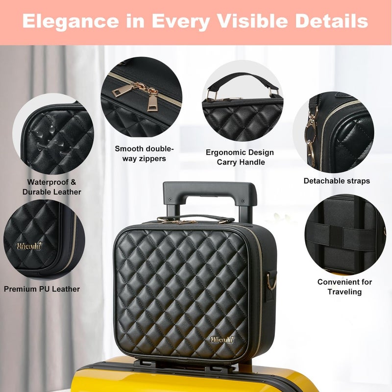 Mocado Travel Makeup Bag with LED Lighted Mirror,Travel Makeup Organizer, Makeup Case with 8 Makeup Brushes and 10x Magnifying Mirror, 3 Color Lighting, Adjustable Divider Makeup Box(Black Lozenge) - Image 5