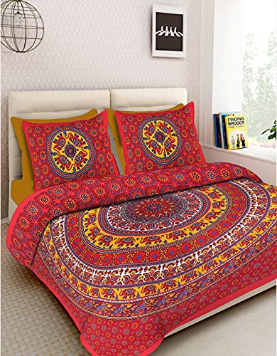EarlyMart Cotton 180 TC Rajasthani Jaipuri Double Bed Bedsheet with 2 Pillow Covers (Jaipuri_018, Red, King Size, Pack of 1) - Image 4