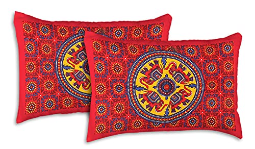 EarlyMart Cotton 180 TC Rajasthani Jaipuri Double Bed Bedsheet with 2 Pillow Covers (Jaipuri_018, Red, King Size, Pack of 1) - Image 3