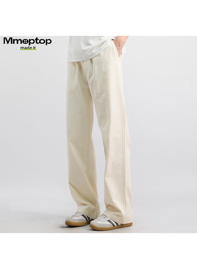 Mmoptop Three-needle Pure Cotton Pants For Men, Autumn And Winter Breathable Slim-fit Straight-leg Casual Trousers Mxxk36 Off-white XL - Image 1