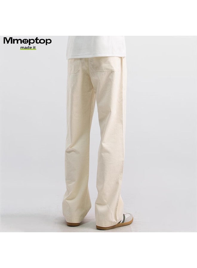 Mmoptop Three-needle Pure Cotton Pants For Men, Autumn And Winter Breathable Slim-fit Straight-leg Casual Trousers Mxxk36 Off-white XL - Image 2