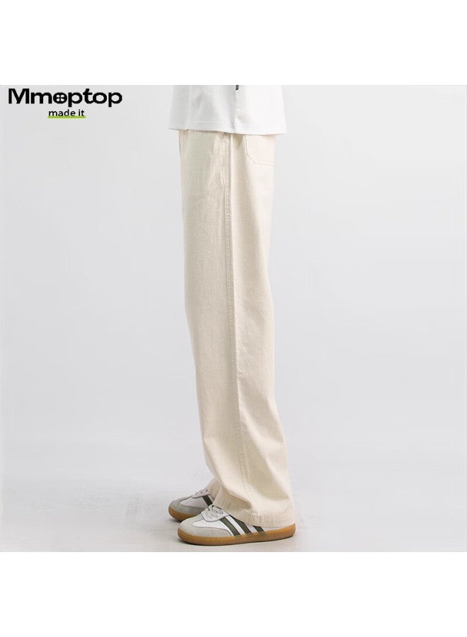 Mmoptop Three-needle Pure Cotton Pants For Men, Autumn And Winter Breathable Slim-fit Straight-leg Casual Trousers Mxxk36 Off-white XL - Image 4