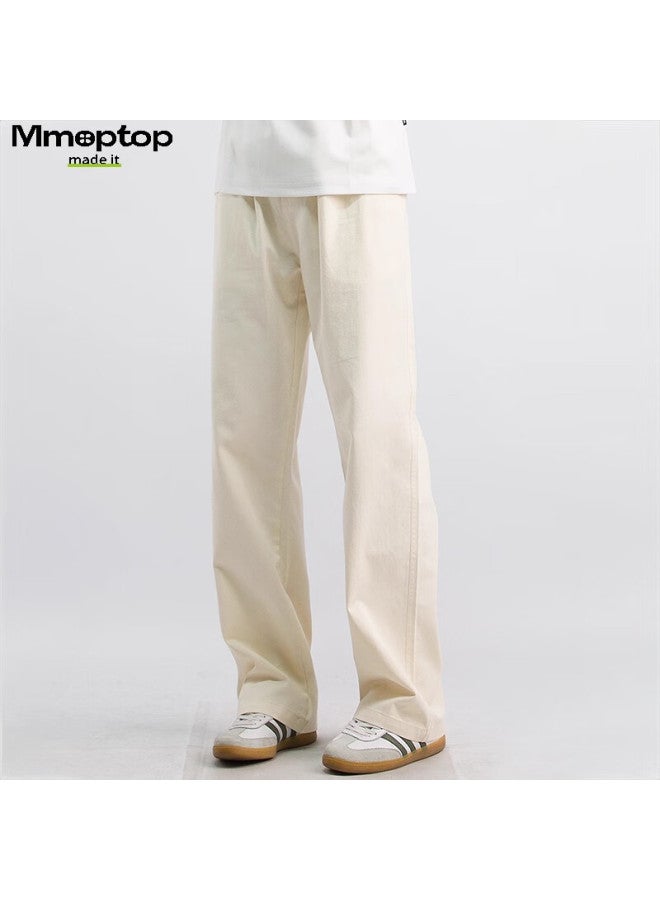 Mmoptop Three-needle Pure Cotton Pants For Men, Autumn And Winter Breathable Slim-fit Straight-leg Casual Trousers Mxxk36 Off-white XL - Image 3