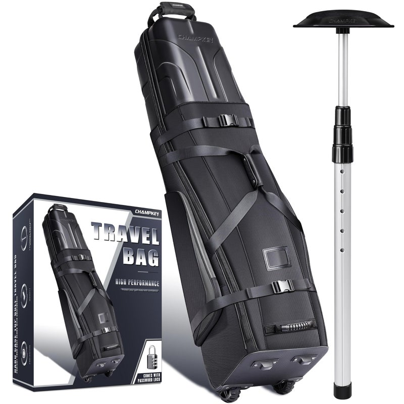 CHAMPKEY Professional Golf Travel Bags for Airlines with Password Lock - Hard Case Golf Travel Bag with Support Pole and Oversized Wheels - Image 1