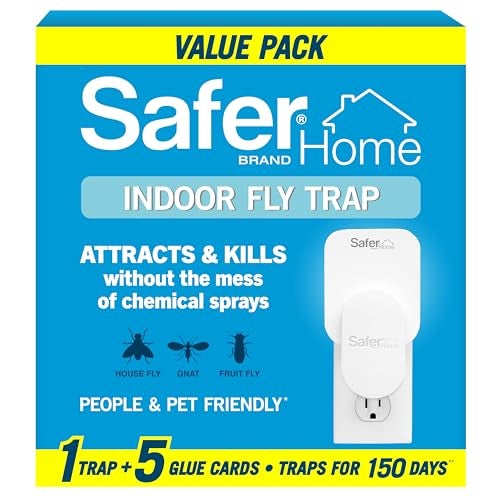 Safer Home Indoor Plug-in Fly Trap - SH502-1R5SR - Effective Fruit Fly Traps for Indoors, Gnat Traps for House Indoor, 400 Sq Ft Protection - Style: 1 Device + 5 Glue Cards - Image 1