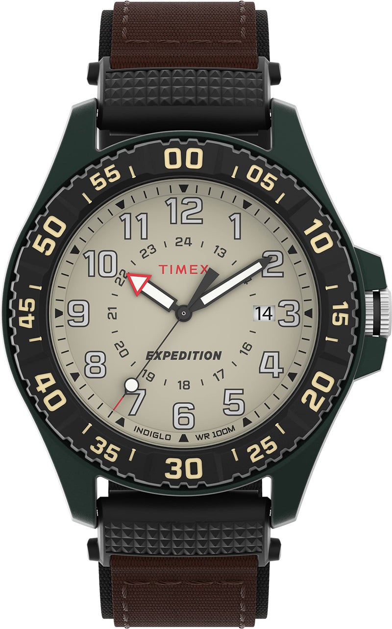TIMEX ساعة Timex للرجال Acadia 42 مم بحزام بني وقرص طبيعي وحالة خضراء - Image 2
