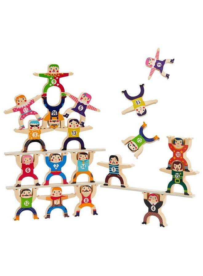 HELLO PAPAYA Wooden Stacking Toys 16Pcs Balancing Building Blocks Game,Circus Hercules Acrobatic Troupe Interlock Toy,for 3 4 5 6 Years Old Kids Adults Toddler Puzzle Toys - Image 1
