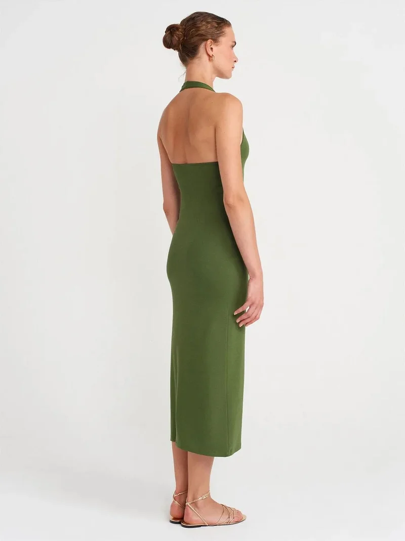 ديلفين Dilvin Women's Halter Neck Bodycon Midi Dress