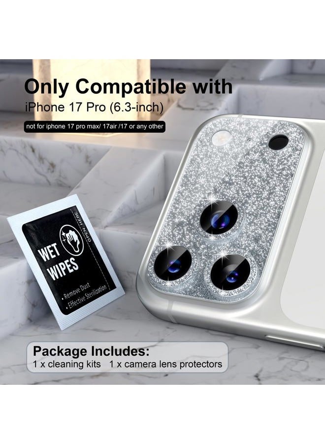 Choiche Compatible for iPhone 17 Pro Camera Lens Protector, Bling Camera Cover with 9H Tempered Glass Lens Screen Protector Metal Ring Decoration Accessories 6.3-inch (Glitter-Silver) - Image 2