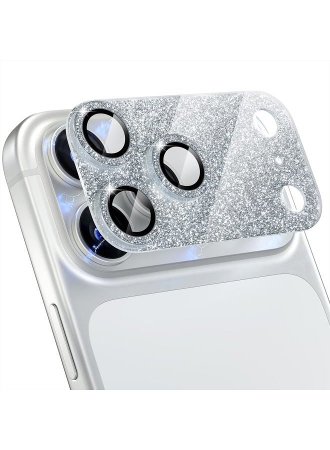 Choiche Compatible for iPhone 17 Pro Camera Lens Protector, Bling Camera Cover with 9H Tempered Glass Lens Screen Protector Metal Ring Decoration Accessories 6.3-inch (Glitter-Silver) - Image 1