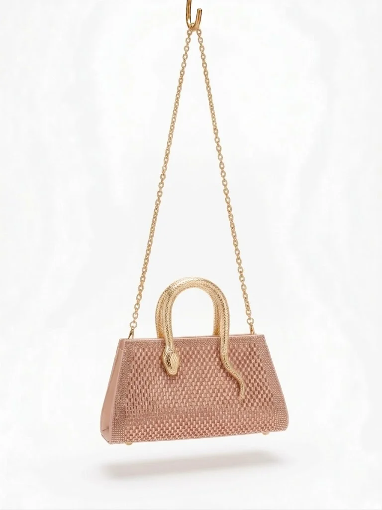 Viny Champagne Viny Women's Luxury Rhinestone Shoulder Bag – Snake Handle for Women | Best Price UAE