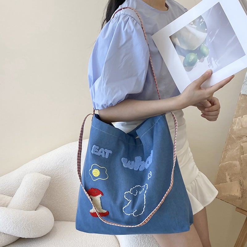 Korean Style Niche Simple Fashion Striped Canvas Bag Large Capacity Casual All-Match Shoulder Tote Bag - Image 3