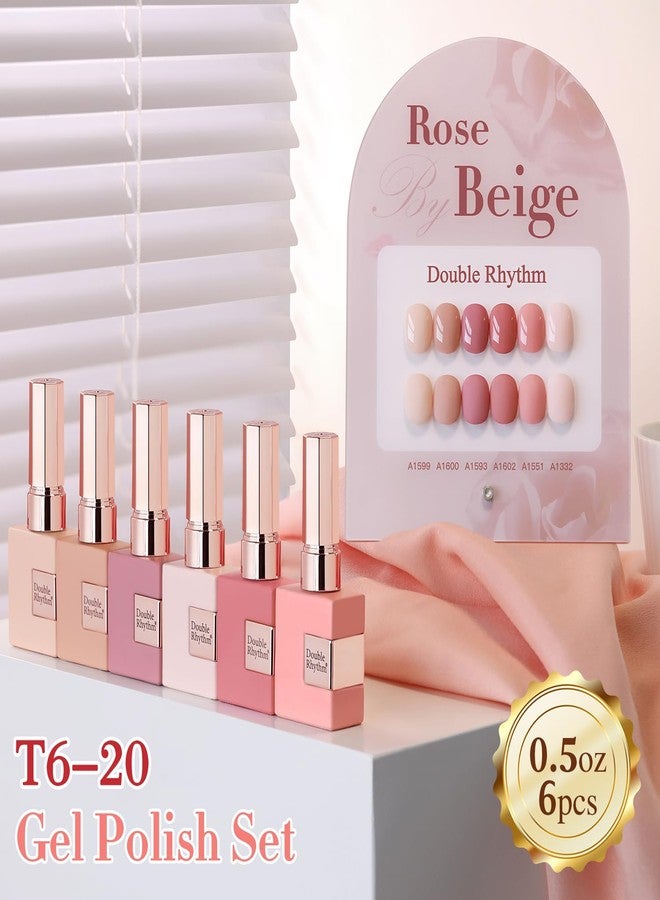 Double Rhythm 6 Pcs 15 ML Gel Polish Set Same Color Same Bottle Soak Off Gel Polish Kit Nail Art Manicure Salon DIY at Home for Women (Rose Beige Nude Cream Rose Coral-T6-20) - Image 2