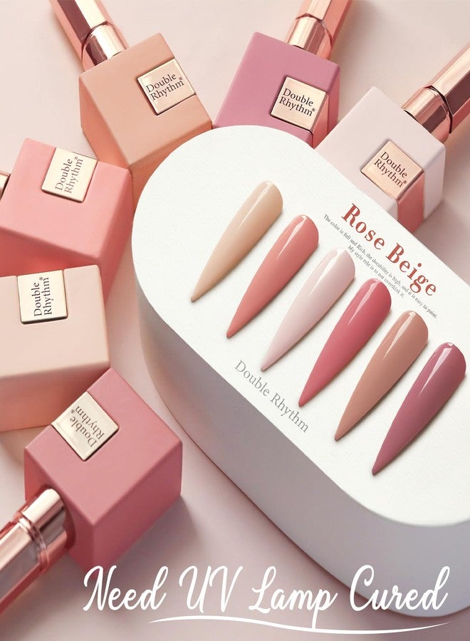 Double Rhythm 6 Pcs 15 ML Gel Polish Set Same Color Same Bottle Soak Off Gel Polish Kit Nail Art Manicure Salon DIY at Home for Women (Rose Beige Nude Cream Rose Coral-T6-20) - Image 5