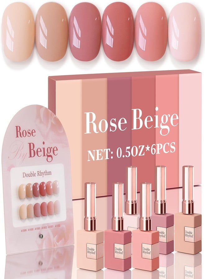 Double Rhythm 6 Pcs 15 ML Gel Polish Set Same Color Same Bottle Soak Off Gel Polish Kit Nail Art Manicure Salon DIY at Home for Women (Rose Beige Nude Cream Rose Coral-T6-20) - Image 1
