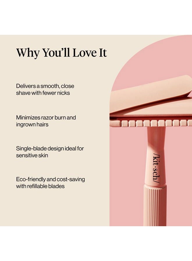 Kitsch Double Edge Safety Razors for Women and Men, Long Metal Handle and Stainless Steel Single Blade Razor with 5 Double Edge Refills, for Shaving and Travel Essentials - Terracotta - Image 5