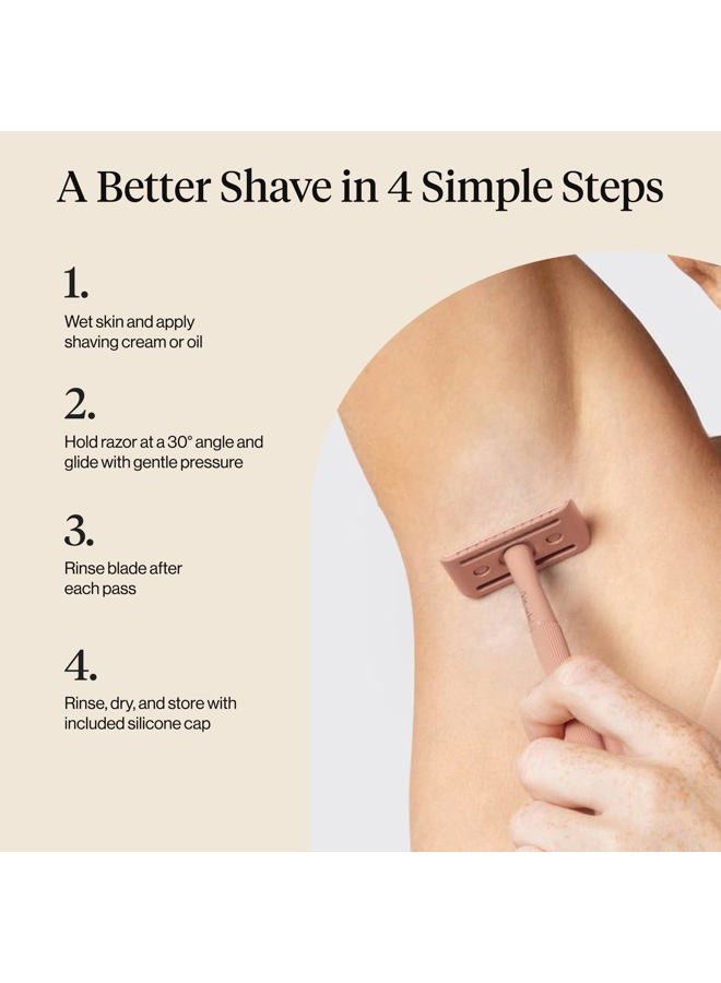 Kitsch Double Edge Safety Razors for Women and Men, Long Metal Handle and Stainless Steel Single Blade Razor with 5 Double Edge Refills, for Shaving and Travel Essentials - Terracotta - Image 3