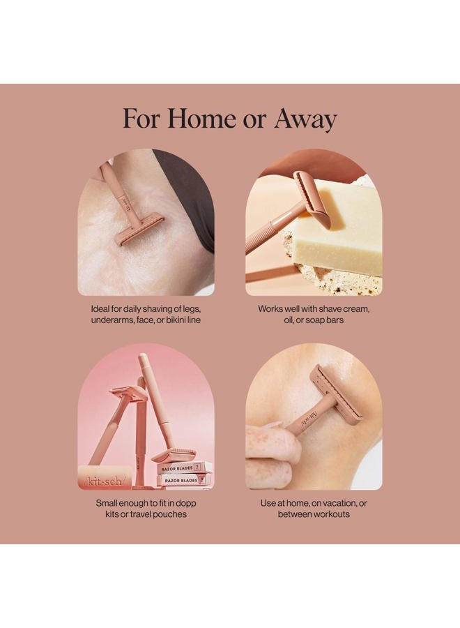 Kitsch Double Edge Safety Razors for Women and Men, Long Metal Handle and Stainless Steel Single Blade Razor with 5 Double Edge Refills, for Shaving and Travel Essentials - Terracotta - Image 4