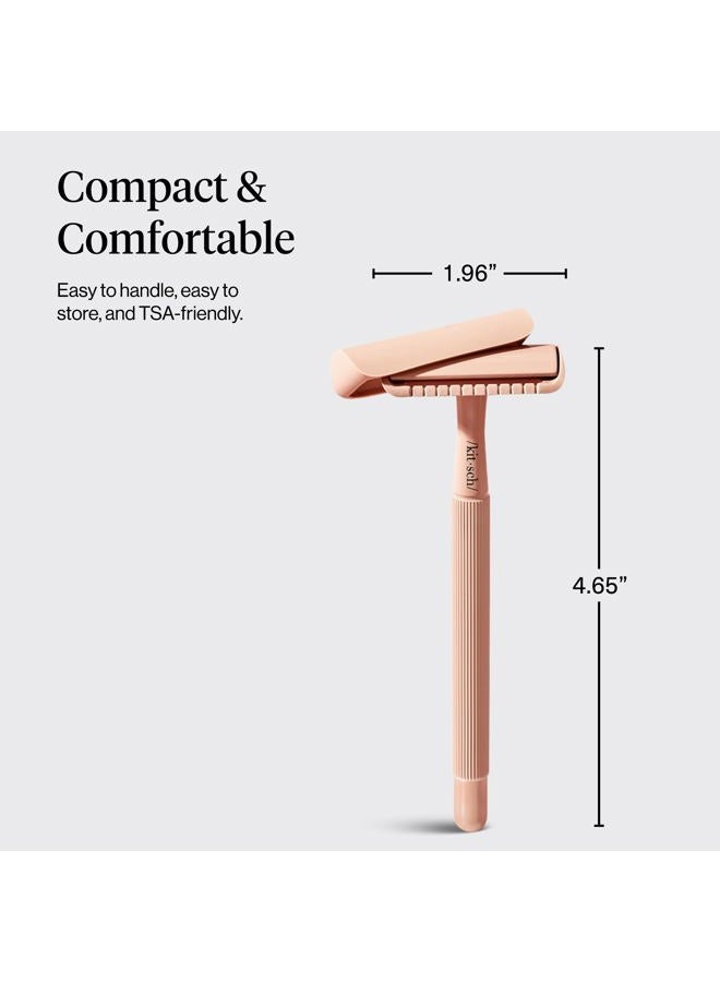 Kitsch Double Edge Safety Razors for Women and Men, Long Metal Handle and Stainless Steel Single Blade Razor with 5 Double Edge Refills, for Shaving and Travel Essentials - Terracotta - Image 2