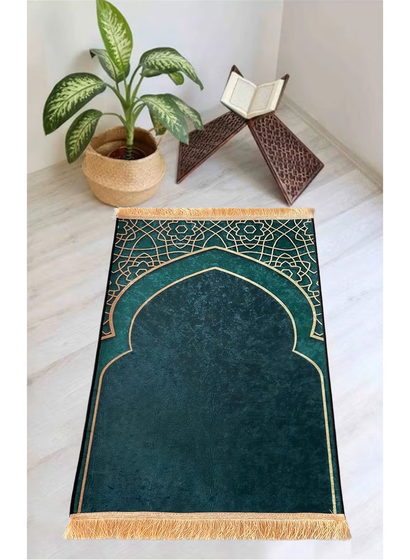 Sunnaltree Prayer Carpet Mat, Gold Diamond Velvet Prayer Mat, 70x110 cm Large Portable, Large Size Thick with Anti-Slip Bottom, Foldable Prayer Carpet Mat, Multicolor Islamic Prayer rug, Prayer Rug with Tassels, Prayer Mats for Ramadans Eid - Image 2
