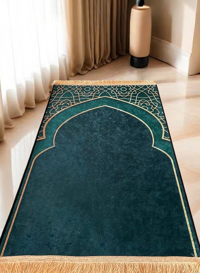 Sunnaltree Prayer Carpet Mat, Gold Diamond Velvet Prayer Mat, 70x110 cm Large Portable, Large Size Thick with Anti-Slip Bottom, Foldable Prayer Carpet Mat, Multicolor Islamic Prayer rug, Prayer Rug with Tassels, Prayer Mats for Ramadans Eid - Image 5