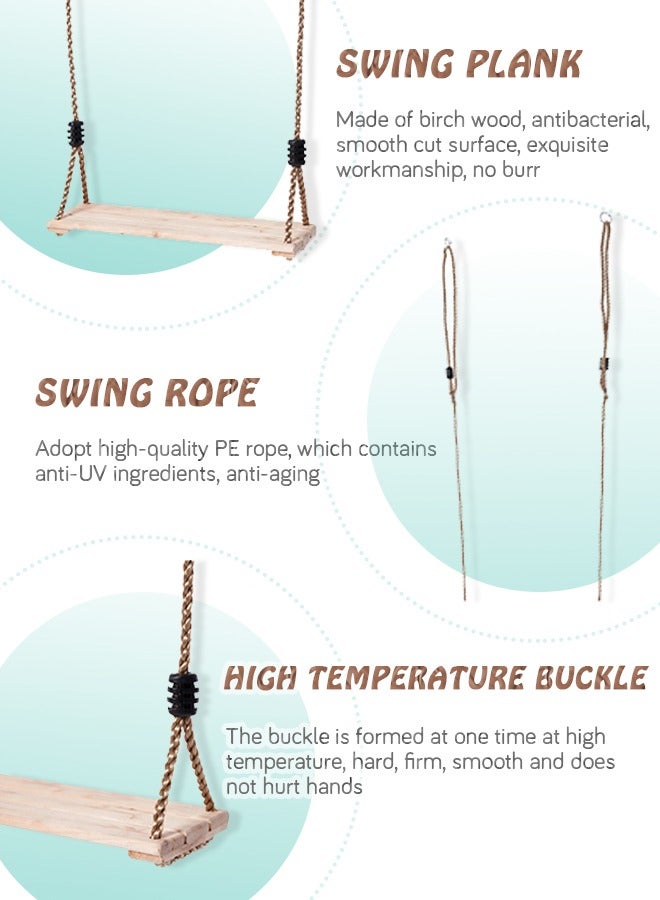 GROIC أرجوحة خشبية معلقة على شكل شجرة، مقعد أرجوحة قابل للتعديل عالي الجودة من خشب البتولا، متين ومتين للأطفال والأطفال للاستخدام في ساحة الحديقة في الأماكن المغلقة - Image 5
