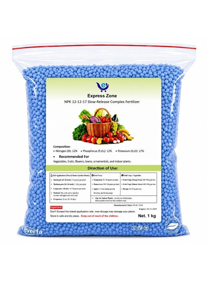 Express Zone Premium NPK Fertilizer 12-12-17 Fertilizer 1kg for All Indoor and Outdoor Plants - Image 1